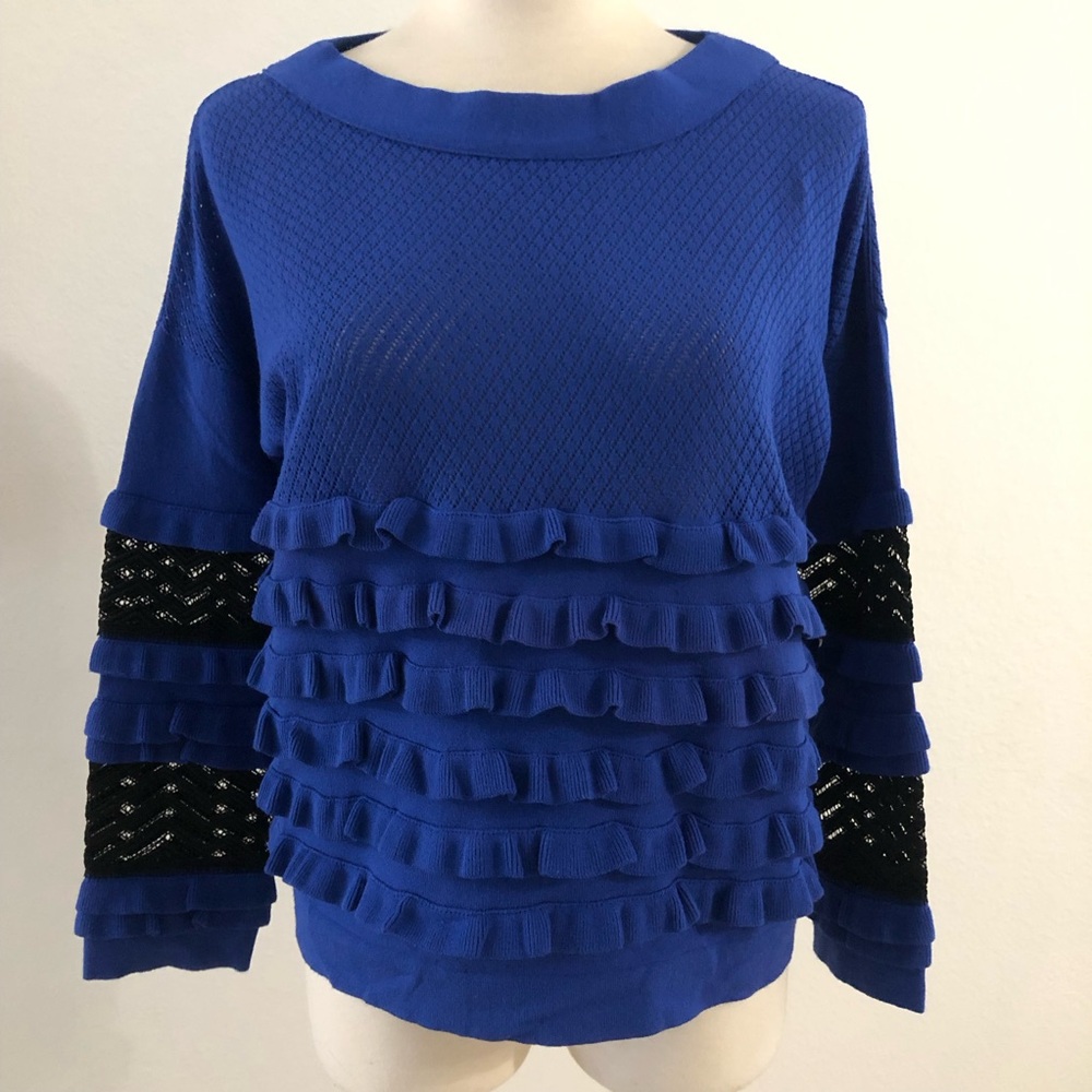 Made in ITALY - Maria Grazia Severi Dark Blue Ruffle Sweater